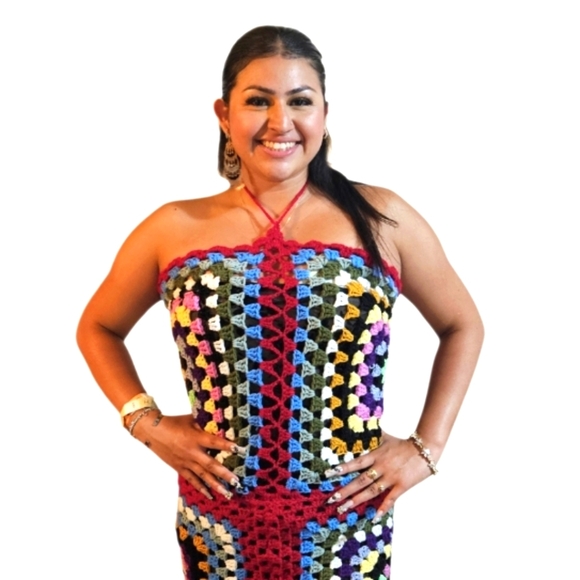 Handmade Rainbow Crochet Cover-Up Celebrate LGBTQ+ Pride Festival Retro Swim - Picture 5 of 17